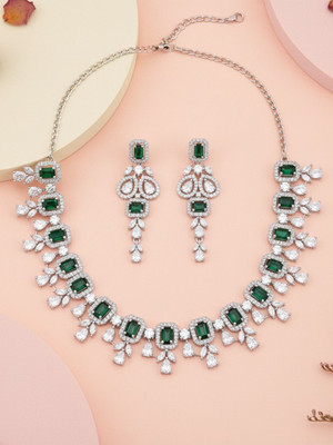 IKSAVA Brass Silver Green Jewellery Set(Pack of 3)