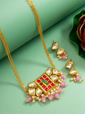 Vermont Brass Gold-plated Red, White, Green, Gold, Pink Jewellery Set(Pack of 2)