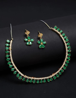 V.V. Sons Brass Gold-plated Green Jewellery Set(Pack of 1)