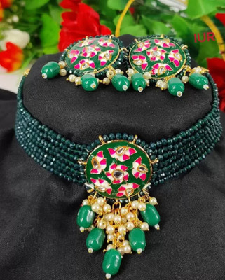 jatin imitation Metal, Stone Gold-plated Green Jewellery Set(Pack of 1)