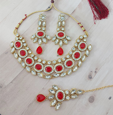 Chrishan Alloy Gold-plated Red Jewellery Set(Pack of 1)