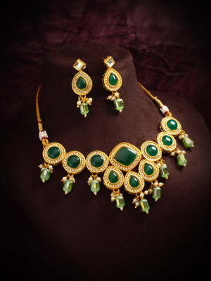 AADITA Brass Gold-plated Green Jewellery Set(Pack of 2)