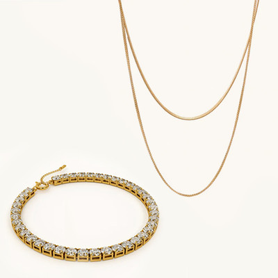 Palmonas Stainless Steel Gold-plated Gold Jewellery Set(Pack of 2)