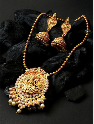 Anika's Creation Brass Gold-plated White Jewellery Set(Pack of 1)