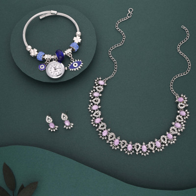 brado jewellery Brass Gold-plated Silver, White, Purple Jewellery Set(Pack of 1)