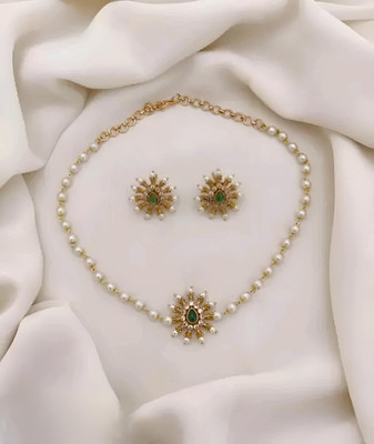 ARADHEMA Brass Gold-plated White Jewellery Set(Pack of 1)