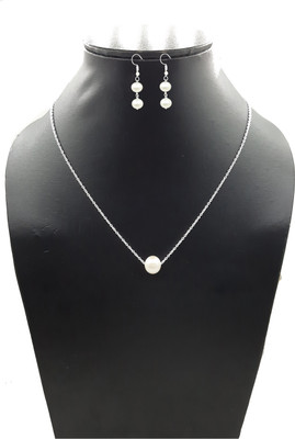 arts on way Mother of Pearl Silver White Jewellery Set(Pack of 1)