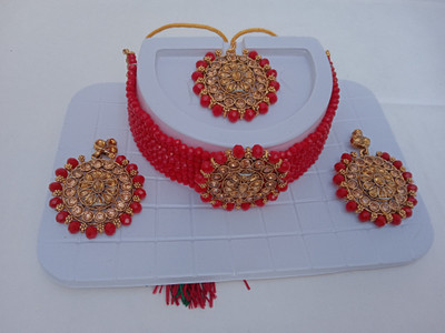 Manavkreation Alloy Red Jewellery Set(Pack of 1)