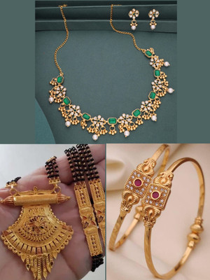 VEDDAA Brass Gold-plated Red, Platinum Jewellery Set(Pack of 3)