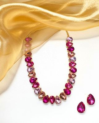 MANSIYAORANGE Alloy Rhodium Pink Jewellery Set(Pack of 1)