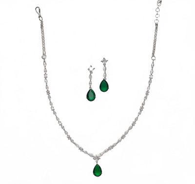 GEMRON JEWEL Brass Rhodium Green Jewellery Set(Pack of 1)