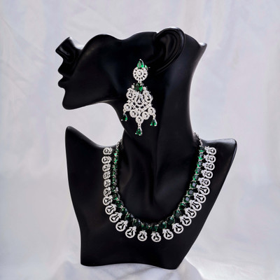 Opal Touch Brass Rhodium Green Jewellery Set(Pack of 2)