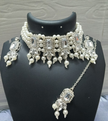Manmohini Alloy Gold-plated White, Silver Jewellery Set(Pack of 1)