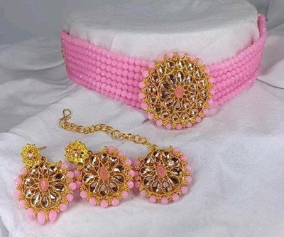 VYLA Alloy Gold-plated Pink, Gold Jewellery Set(Pack of 1)