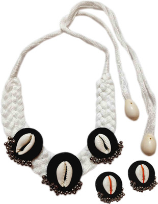 Edha Fashion Oxidised Silver Brass White Jewellery Set(Pack of 1)