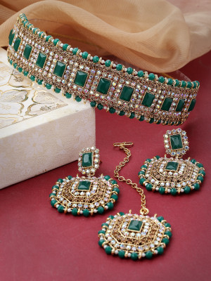 Sukkhi Alloy Gold-plated Green Jewellery Set(Pack of 4)