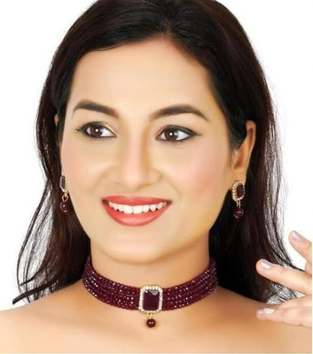 MAHADEV Alloy Gold-plated Maroon Jewellery Set(Pack of 2)