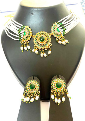 NIKYANKA Brass Gold-plated Gold, Green Jewellery Set(Pack of 3)