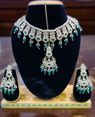 Tulsi Art Jewels Alloy Gold-plated Green Jewellery Set(Pack of 3)