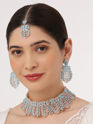 VATSALYA creation Alloy Gold-plated Turquoise, White Jewellery Set(Pack of 1)