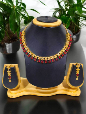 RinGold Brass Gold-plated Red, Gold Jewellery Set(Pack of 1)