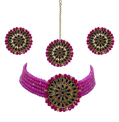 Nifty Crystal Gold-plated Pink Jewellery Set(Pack of 4)