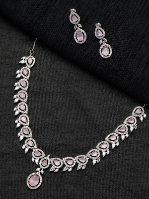 Zoey Brass Silver Pink Jewellery Set(Pack of 3)