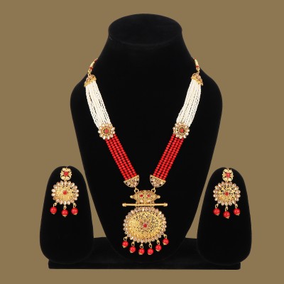 Arti creations Brass, Stone, Mother of Pearl, Alloy Gold-plated Gold, Red Jewellery Set(Pack of 1)