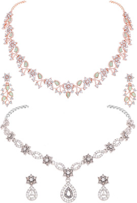 Sangria Brass Gold-plated Rose Gold, Silver, White, Green, Grey Jewellery Set(Pack of 2)