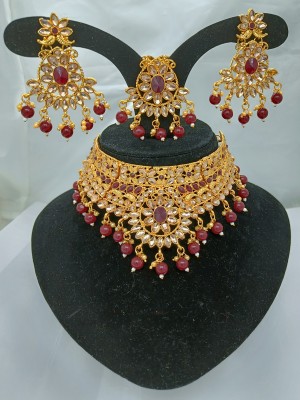 aaiji creation Copper Gold-plated Maroon, Gold Jewellery Set(Pack of 1)