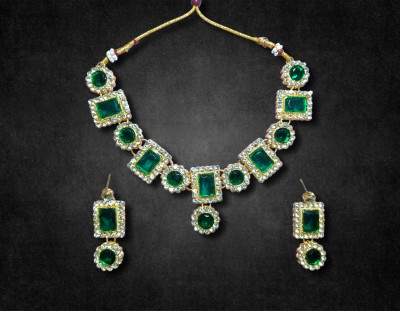 ZEER Creation Alloy Gold-plated Gold, Green Jewellery Set(Pack of 3)