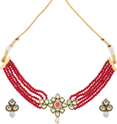 Manikya Brass Gold-plated Red, Gold, Green, Pink, White Jewellery Set(Pack of 1)