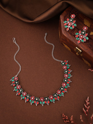 Alasca Brass Gold-plated Silver, Red, Green Jewellery Set(Pack of 1)