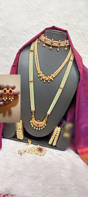 Sajshrungar Mother of Pearl Gold-plated, Copper, Enamel Pink Jewellery Set(Pack of 8)