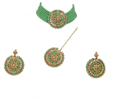 Nifty Crystal Gold-plated Green Jewellery Set(Pack of 4)