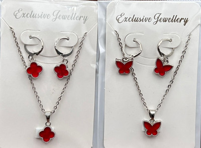MAYA IMPEX Alloy Silver Red Jewellery Set(Pack of 6)