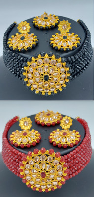 RD IMMITATION Brass Gold-plated Black, Maroon Jewellery Set(Pack of 1)