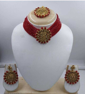 Jiya Alloy Gold-plated Maroon Jewellery Set(Pack of 1)