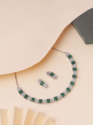 Bhagya Lakshmi Alloy Silver Green Jewellery Set(Pack of 1)