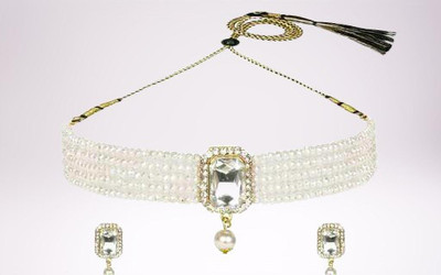 Ruhi Alloy Gold-plated White Jewellery Set(Pack of 1)