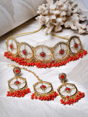 Sukkhi Alloy Gold-plated Red Jewellery Set(Pack of 4)