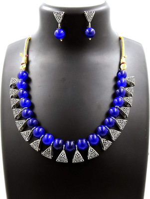 Kaima Oxidised Silver Blue Jewellery Set(Pack of 1)