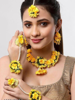 SR Sarthak Royal Fabric Yellow Jewellery Set(Pack of 1)
