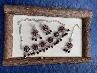 VATSALYA creation Alloy Gold-plated Maroon Jewellery Set(Pack of 3)