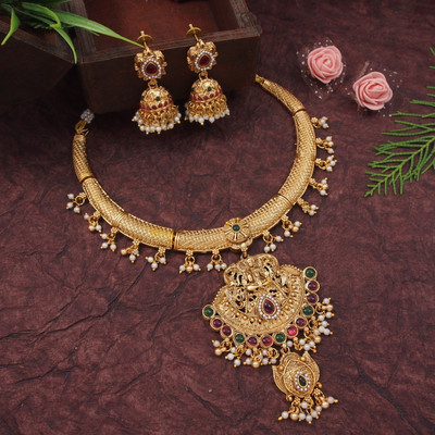 OrnaDzn Zevellery Alloy Gold-plated Gold, Green, Red Jewellery Set(Pack of 2)