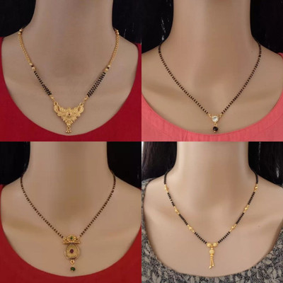 Dency Stylish Alloy Gold Plated Mangalsutra Tanmaniya For Women Alloy Mangalsutra