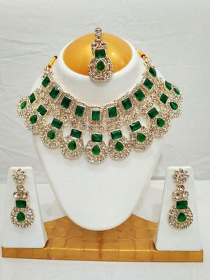Brinah Brass Gold-plated Green Jewellery Set(Pack of 4)