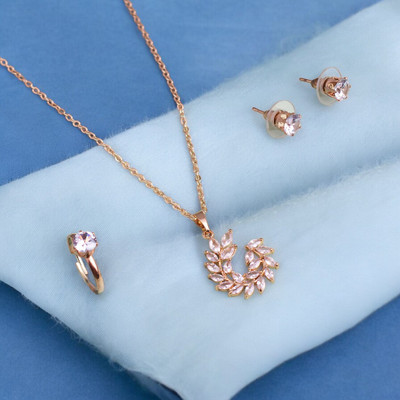 ruby collection Brass Rose Gold Jewellery Set(Pack of 1)