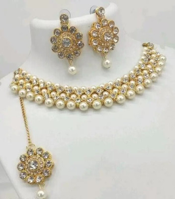 Pamadhya Alloy Gold-plated White Jewellery Set(Pack of 1)