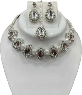 NAZARA Brass Silver White Jewellery Set(Pack of 1)